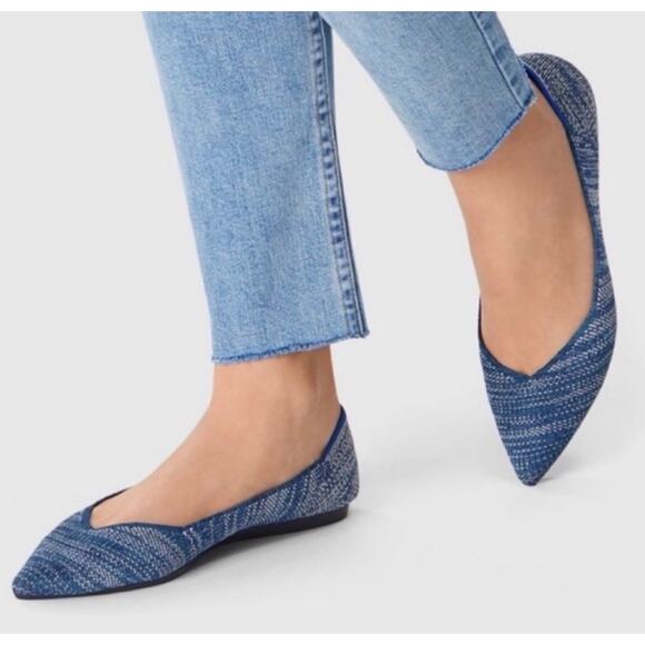 Rothy’s The Point Blue Indigo Heather Pointed Toe Flats Shoes Women Size 10.5 W